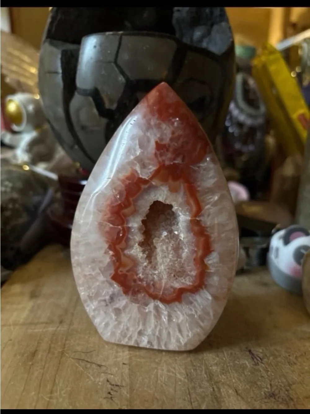 Polished Red and Cream Agate Geode Decorative Accent